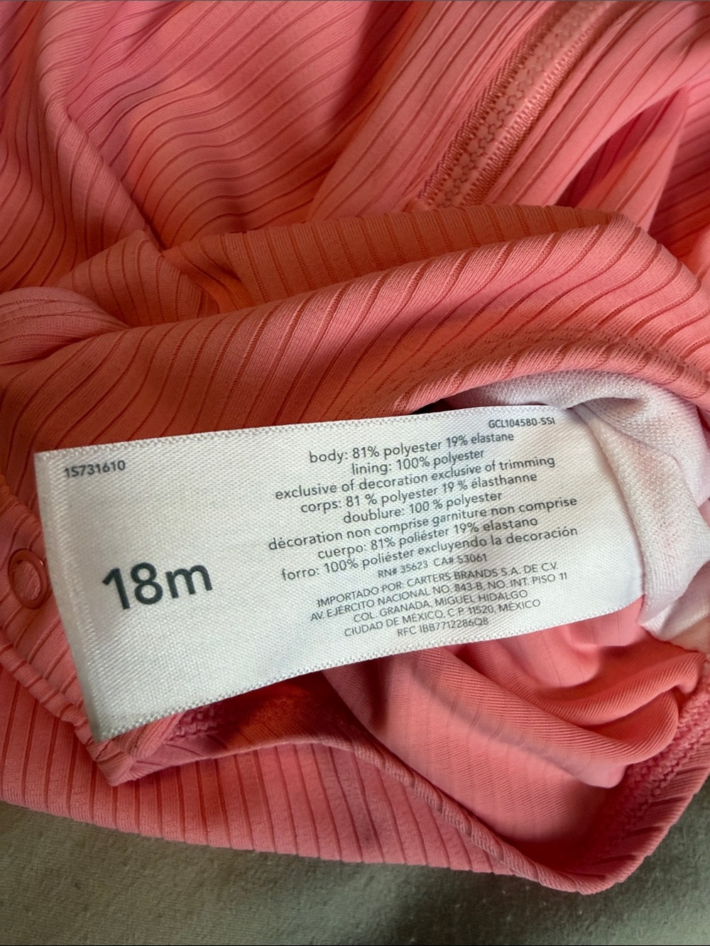 Pink Ribbed Long-Sleeve Baby Swimsuit Rashguard - Picture 3 of 5